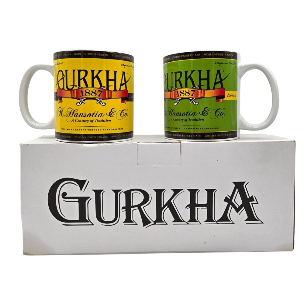 Pair of Gurkha Cigar 1887 Tobacco Merchant Coffee / Soup Mugs Cups‎  NEW ~2
